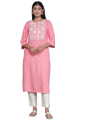 Libas Women's Rayon Straight Fit Woven Design Straight Kurta