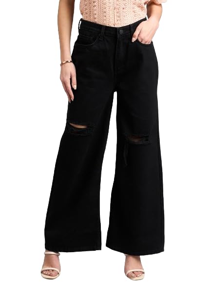 Style Quotient Women Black Wide Leg High Rise Jeans