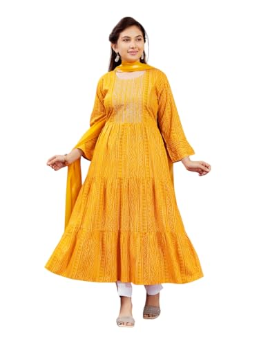 Aarika Girls Casual Wear Red Colour Cotton Bandhej Kurti