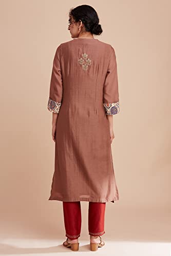 W for Woman Beige Silk Chanderi Kurta