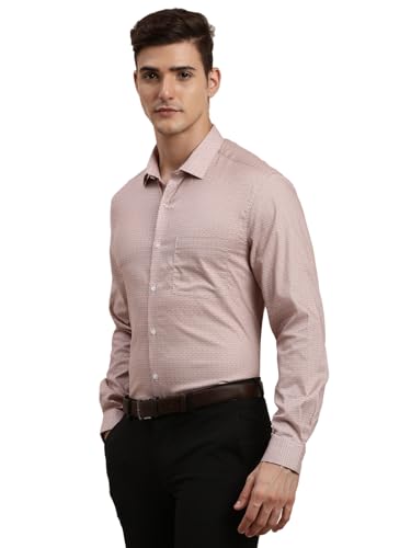 Turtle Men 100% Cotton Printed Slim Fit Light Mauve Formal Shirt