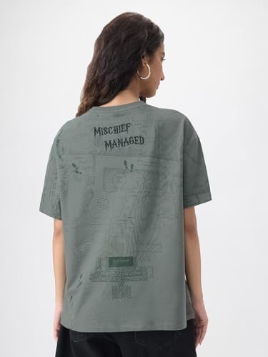 The Souled Store Harry Potter: Mischief Managed Women and Girls Short Sleeves Round Neck Graphic Printed Cotton Lightweight Ever