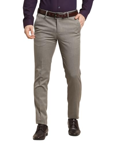 Turtle Men Grey Ultra Slim Fit Dobby Flat Front Polyviscose Formal Trouser