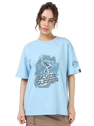 Bewakoof Official Marvel Merchandise Silver Surfer WomenS Graphic Print Oversized Fit Half Sleeve Round Neck Pure Cotton T-Shirt
