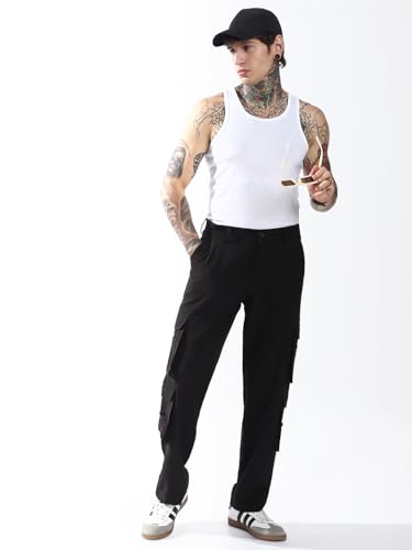 Hubberholme Men Solid Relaxed Fit Mid-Rise Korean Trousers 19 Black