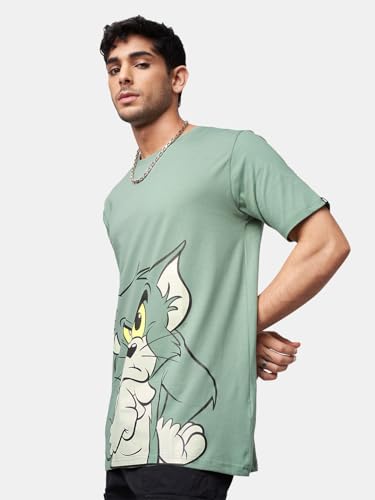 The Souled Store Men Official Tom And Jerry: Thinking Tom Green Cotton T-Shirts