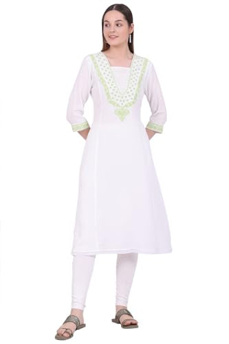 Aurelia Women's White Embroidered A-Line Kurta
