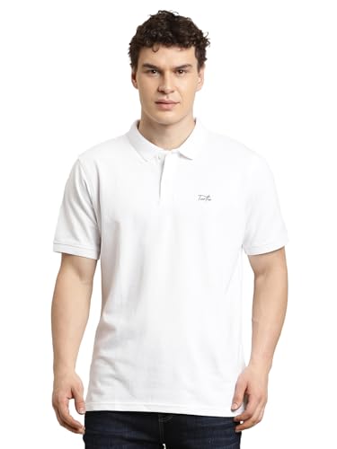 Turtle Men White Solid Slim Fit Cotton Stretch Polo T-Shirt