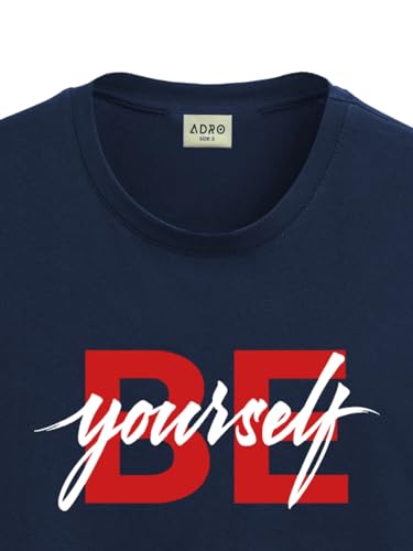 ADRO Men's Solid Regular Fit T-Shirt (RN24-BYO-NB_Navy Blue