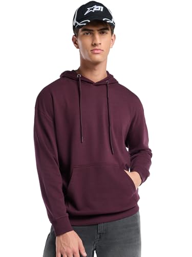 Bewakoof MenS Solid Oversized Fit Full Sleeve Hooded Polycotton Hoodies_687499_Brown_M