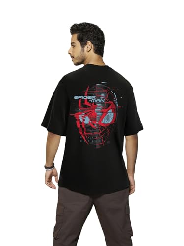 Bewakoof X Official Marvel Merchandise MenS Graphic Printed Cotton T-Shirt - Oversized Fit, Round Neck, Half Sleeves_599566_Bla