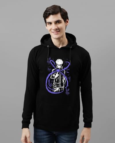 ADRO Men's Printed Hoodie, Black, Size 36, Model H24-ANI-BL, Cotton Comfortable Wear