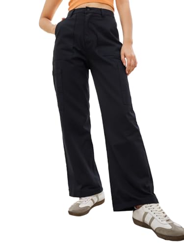 Bewakoof Womens Solid Oversized Fit Cotton Elastane Cargo Carpenter Pants_628257_Black_28