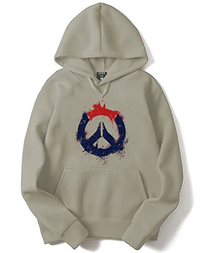 ADRO Men's Cotton Peace Design Hooded Neck Printed Hoodie Sweatshirt (H-M-PC-CH_Beige_XL)