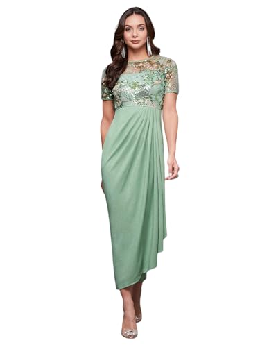 Miss Chase WomenS Mint Round-Neck Half-Sleeve Polyester Midi Dress,(Mcss24D13-90-79-06, Mint, Xl)