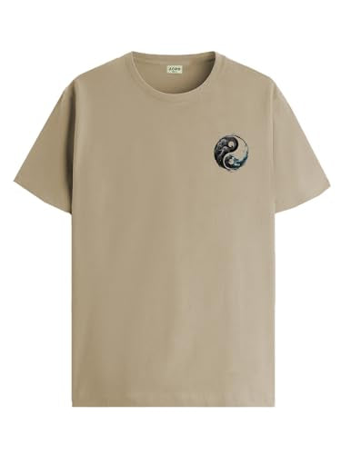 ADRO T-Shirts for MenChest Printed T-Shirt for MenCotton Tshirt for Men|RN24-STICK-YONG-BE-S Beige