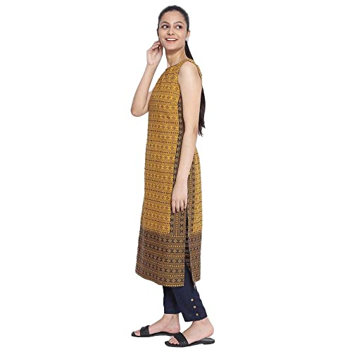Aurelia Women's Cotton Regular Fit Round Neck Below Knee Kurta (S21AUA11855-P)