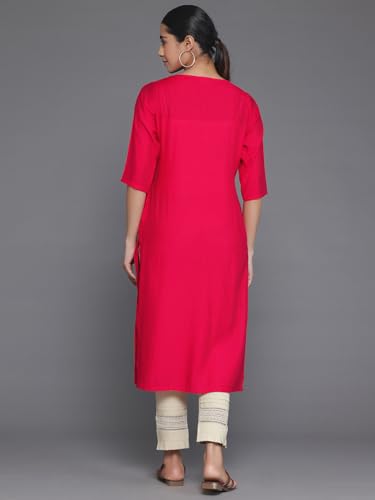 Libas WomenS Silk Woven Design Straight Kurta (26882_Red