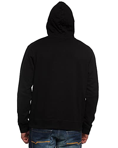 ADRO Men's Cotton Neck Hooded Sweatshirt (H21-M-NWW-BL_Black)