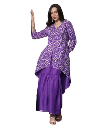 ishin Geometric Printed V-Neck A-Line Kurta with Sharara