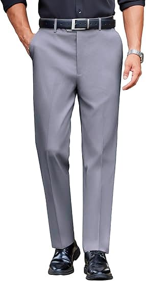 CB-COLEBROOK Mens Classic Formal Premium Dress Pants Expandable Waist Suit Pant Slim Fit Flat Front Slacks Ankle Fit Trousers fo