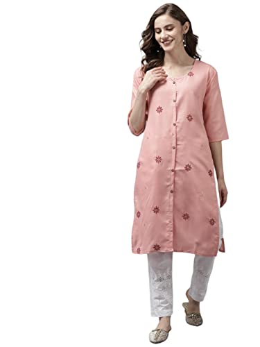 Aarika Women'S Cotton Regular Tunic Shirt (Kurti-W-Mg-9055_Pink_Xxl)