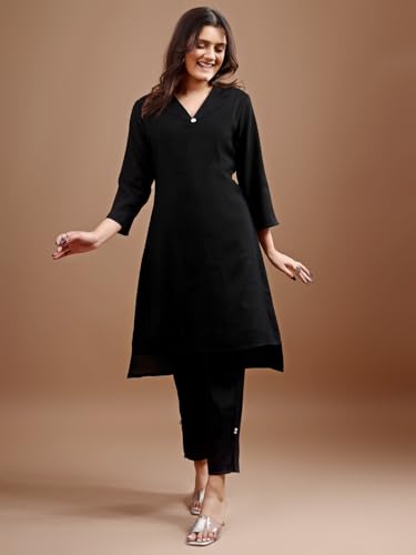 Womanista Women's Black colour silk blend work wear coord set(Co-ords_9097)