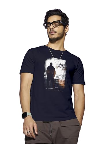 Bewakoof MenS Printed 100% Cotton T-Shirt - Regular Fit, Round Neck, Half Sleeves Blue