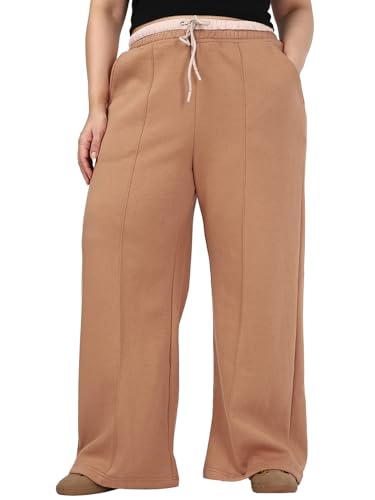 Bewakoof Heavy Duty 1.0 Official Marvel Merchandise WomenS Solid Wide Leg Cotton Poly Plus Size Track Pant_657972_Brown_4Xl