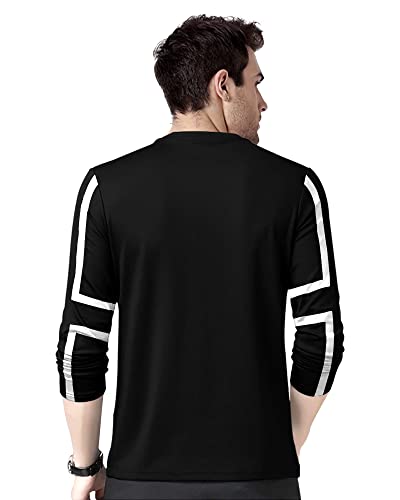 EYEBOGLER Mens Round Neck Full Sleeves Regular Fit Printed T-Shirt Black White