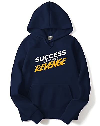 ADRO Men's Cotton Neck Hooded Sweatshirt (H21-M-REV-NB_Navy_XL)