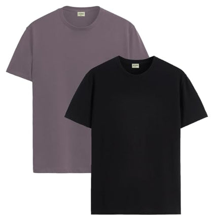 ADRO Mens T Shirts | Solid Tshirts for Men | Pure Cotton Lycra Fabric | 4 Way Stretch Smart tech Tshirt | Pack of 2 Round Neck T