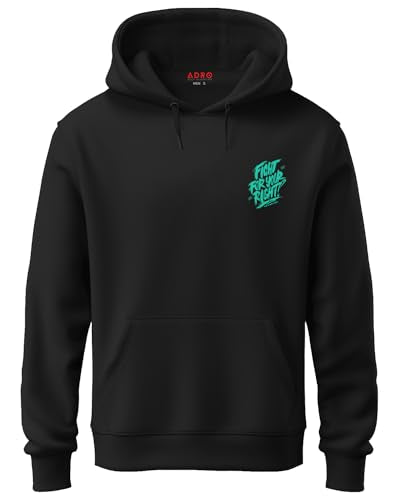 ADRO Men's Cotton Neck Hooded Sweatshirt (H23-M-FGT-BL-XL_Black)