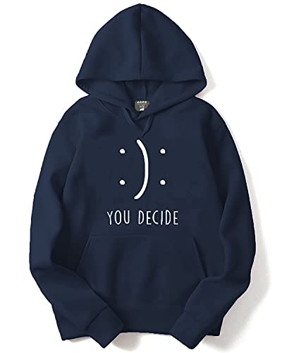 ADRO Men's Cotton Neck Hooded Sweatshirt (H21-M-DEC-NB_Navy_S)