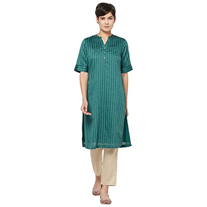 Fabindia Women Silk Straight Knee Length Kurta Cotton_Peach