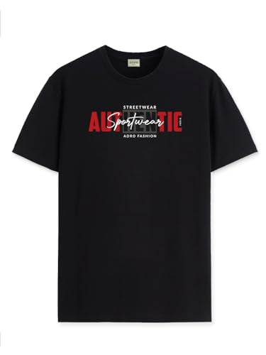 ADRO Men's Graphic Printed 100% Cotton T-Shirt - Regular Fit, Printed T-Shirts for Men (RN24-SPT-BL_Black_XL)