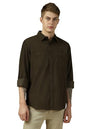 Dennis Lingo Men Olive Solid Relaxed Fit Full Sleeve Spread Collar Shirts