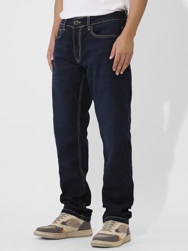The Souled Store Denim Dark Blue Men and Boys Classic Fit Cotton Blend Jeans