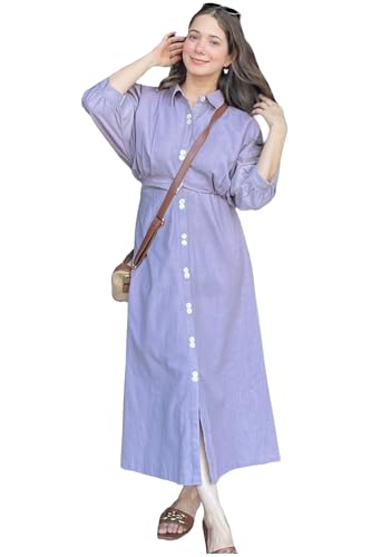 ANNI DESIGNER Women's Rayon Viscose Soild Button Shirt Dress