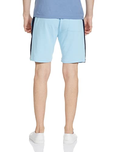 The Indian Garage Co Men Regular Fit Placement Print Mid-Rise Knitted Shorts Sky Blue