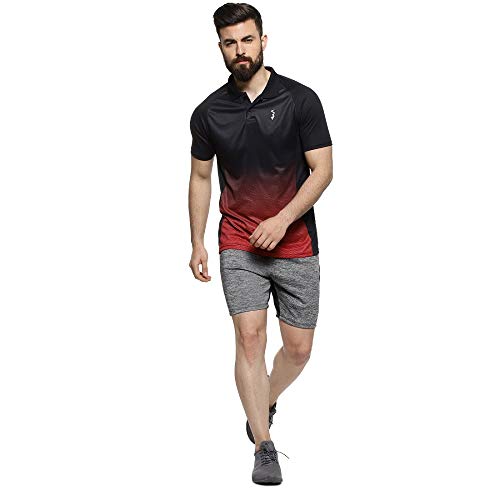 Campus Sutra MenS Jet Black & Crimson Red Ombre Polo Activewear T-Shirt For Casual Wear | Spread Collar | Short Sleeve | Button