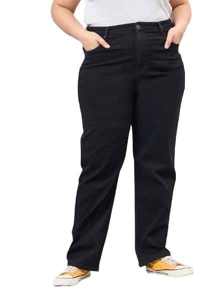 Style Quotient Women Plus Size Black Straight Fit High Rise Stretchable Jeans