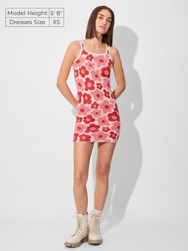 The Souled Store Jacquard Knit Dress: Bloom Women And Girls Sleeveless Acrylic Knit Dress