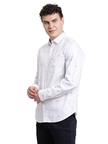 Turtle Men Slim Fit Printed Pure Cotton White Casual Shirt