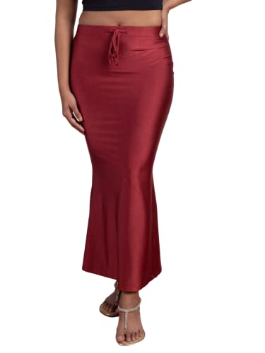 NYKD Everyday Saree Petticoat for Women - Shapewear with Drawstring, Side Slit, Mermaid Cut - Saree Shapewear, NYOE01, MAROON, M