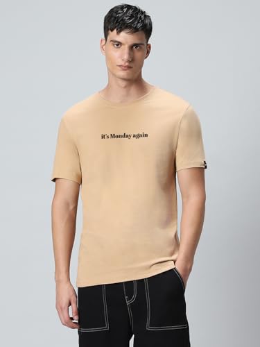 Bewakoof Official Garfield Merchandise Mens Graphic Printed Regular Fit Half Sleeve Round Neck Cotton Jersey T-Shirt_637157_Bro