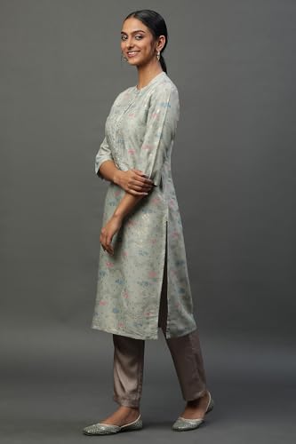 Aurelia Women's Polyester Abstract Printed Straight Kurta | Band Collar Kurta for Women | Abstract Printed Kurta for Women | Beautiful Regular Fit Kurta for Women