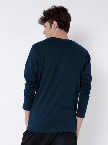 Bewakoof Mens Printed 100% Cotton T-Shirt - Regular Fit, Round Neck, Full Sleeves Blue