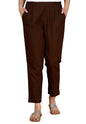 Digital Shopee Cotton Women Trouser Pant Use For Formal Office High Waist For Wide Leg Ankle Length Straight Pencil Pant (Brown_