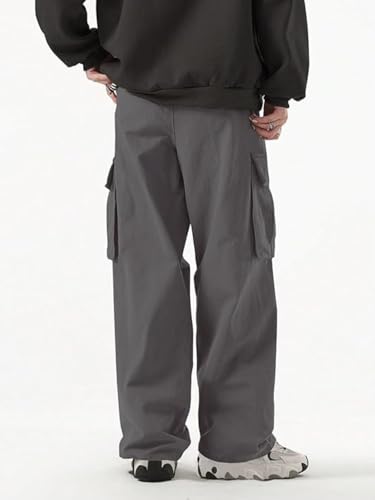 Greciilooks MenS Loose Low Rise Cargo Pants | Baggy 6 Pocket Lower Pant | Casual Cotton Pents | Formal Trousers Grey